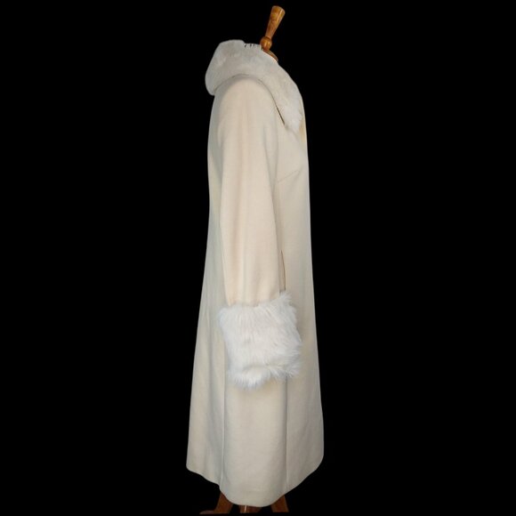 Express Wool Coat Size 5/6 Ivory Faux Fur Collar Cuffs Dressy Penny Lane Vintage - Picture 8 of 16